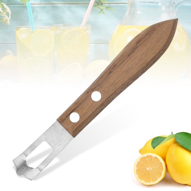Channel Knife, Cocktail Garnish Citrus, herramienta de barra de madera de nogal y acero inoxidable con remaches, juego de 1, marrón