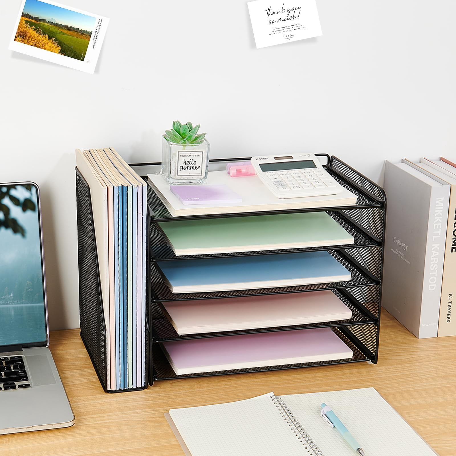 Desk Organizer  5-tier Paper Letter Tray With Magazine Holder Office Accessories & Workspace Organizers Desktop File For Supplies Storage Black