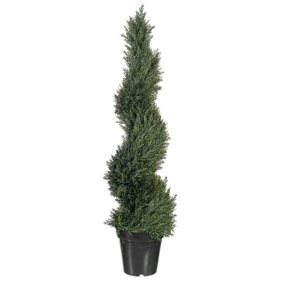 Vickerman 48" Artificial UV Resistant Pond Cypress Spiral in Two Tone Green Pot.