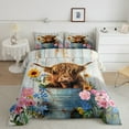 thumbnail image 2 of Feelyou Rustic Highland Cattle Queen Comforter Set, Pink Groovy Floral Bedding Sets, Vintage Lodge Cabin Reversible Bedding Comforter Set, Lightweight Room Decor, 3pcs, 2 of 8