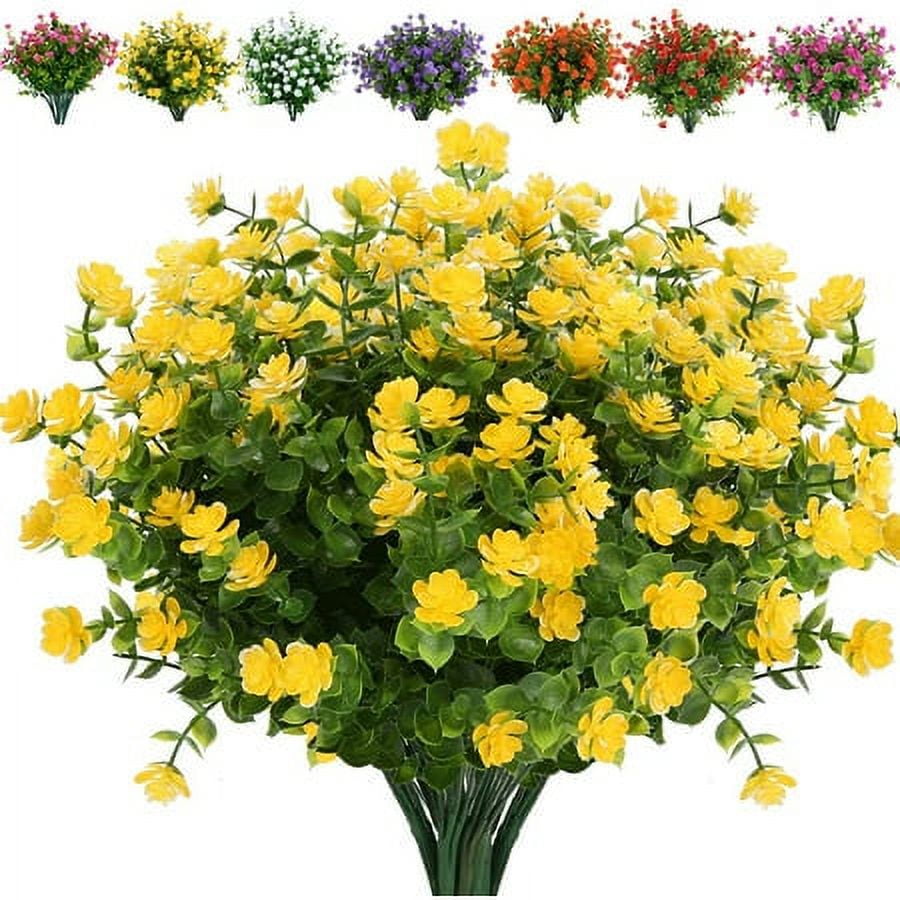 Morttic 6 Bundles Artificial Flowers, Outdoor UV Resistant Fake Flowers Plastic Greenery Shrubs Plants for Floral Arrangement, Hanging Baskets, Home Garden Decor (Yellow)
