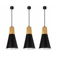 thumbnail image 1 of FSLiving Remote Control Pendant Light 3 Lights H-Type Track Pendant Lamps Scandinavian Style Pendant Lights for Kitchen Hanging Lamp Modern Wood and Aluminium Light Customizable - Black, 1 of 7