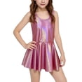 thumbnail image 3 of YOUYEDIAN Carnival Girls Pleated Mini Dress Kids Sparkly Shiny Metallic Sleeveless Dance Dress Ballet Dancewear Gymnastics Outfits (Red, 8-9 Years), 3 of 5