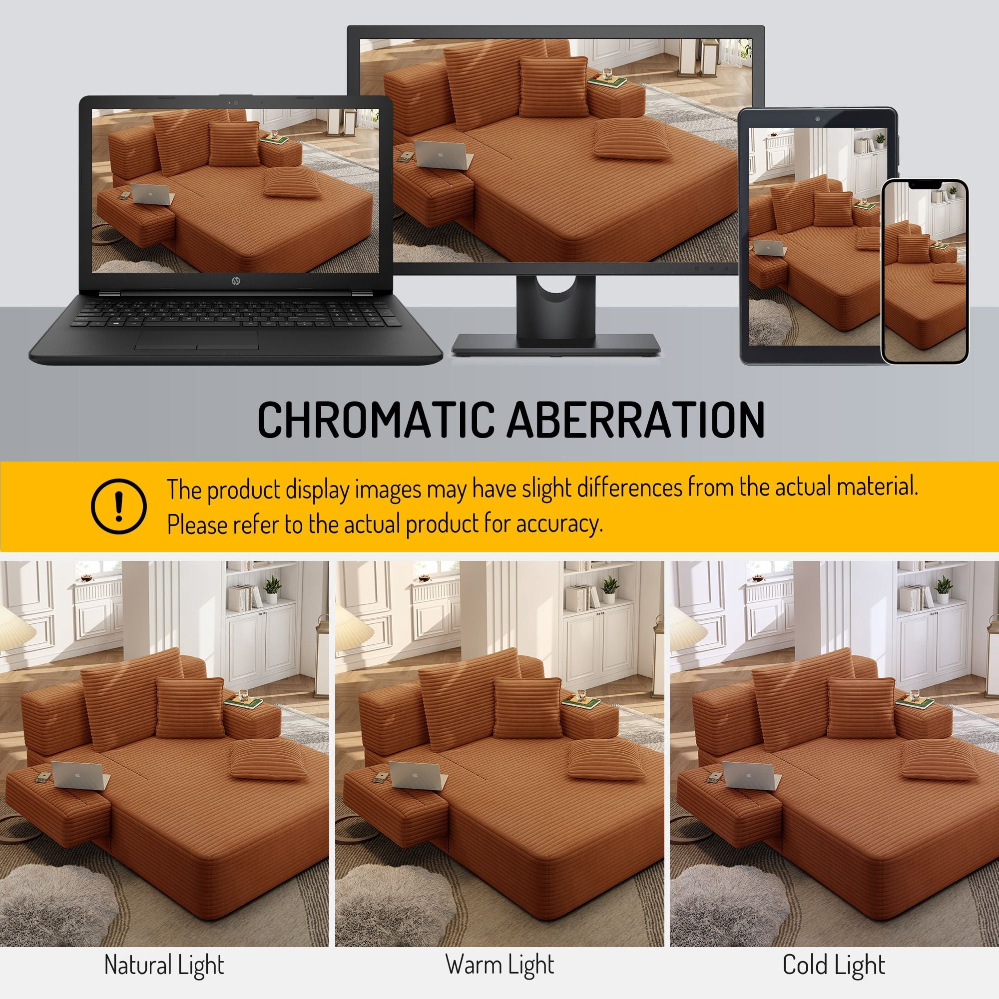 Alvantor Oversized Corduroy Convertible Chaise Lounge Sofa Bed, Orange