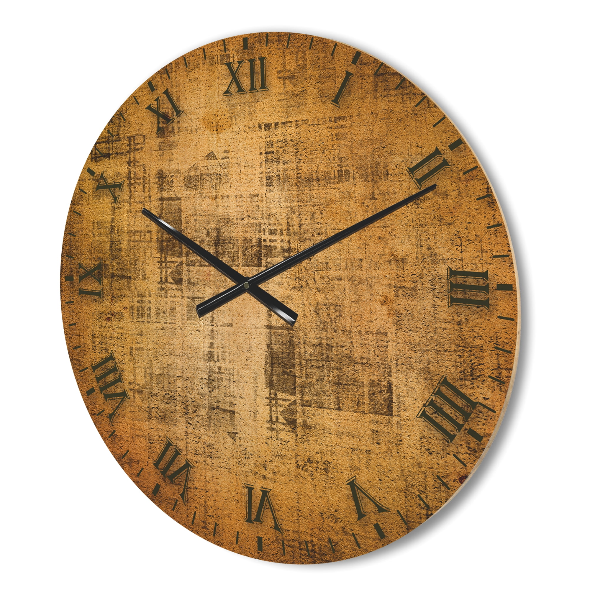 Designart 'Antique Golden Parchment ' Rustic Wood Wall Clock