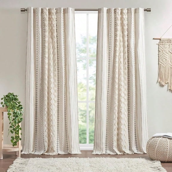 Boho Curtains for Bedroom Living Room 100 Cotton Tufted Chenille Stripe Modern Farmhouse Curtains Light Filtering Drapes 50 x 95 Ivory