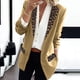 thumbnail image 3 of Chaquetas de traje de lentejuelas Fahion Capa de solapa para mujer, con muesca de , estilo casual, para oficina, prendas de vestir,blazer moda（Caqui， XL), 3 of 4