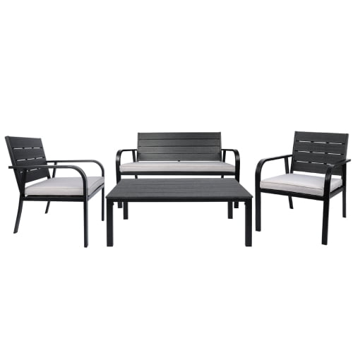 TOPJAN 4 Pieces Patio Garden Sofa Set Coffee Table PE Steel Frame Outdoor Furniture Set Love