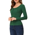 thumbnail image 4 of INSPIRE CHIC Women's Solid Ruched Front Scoop Neck Long Sleeve Basic Blouse Tops XL Dark Green, 4 of 6