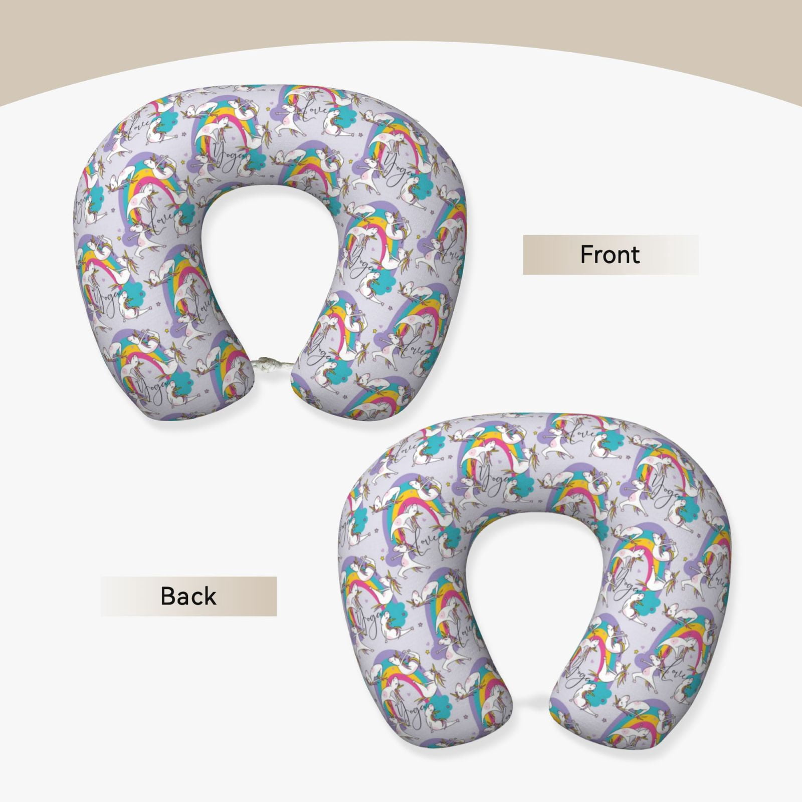 Xecao Unicorn DoingYoga Print Memory Foam Cervical Neck Pillow Versatile U-Shaped Pillows for Home,Office,Camping,Travelling,Soft Washable Cover