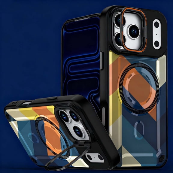 For iPhone 12 Pro / 12 6.1" Phone Case,With Contractile Lens Ring Kickstand,Compatible with Mag-Safe,Heavy Duty Shockproof Anti-fall Drop Protection,Camouflage Pattern Back,Durable Phone Case,E