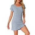 thumbnail image 4 of INSPIRE CHIC Women's Ribbed Knit Nightgown Sleepshirt Short Sleeve Sleepwear Casual Crew Neck Nightshirt 3XL Light Blue, 4 of 6