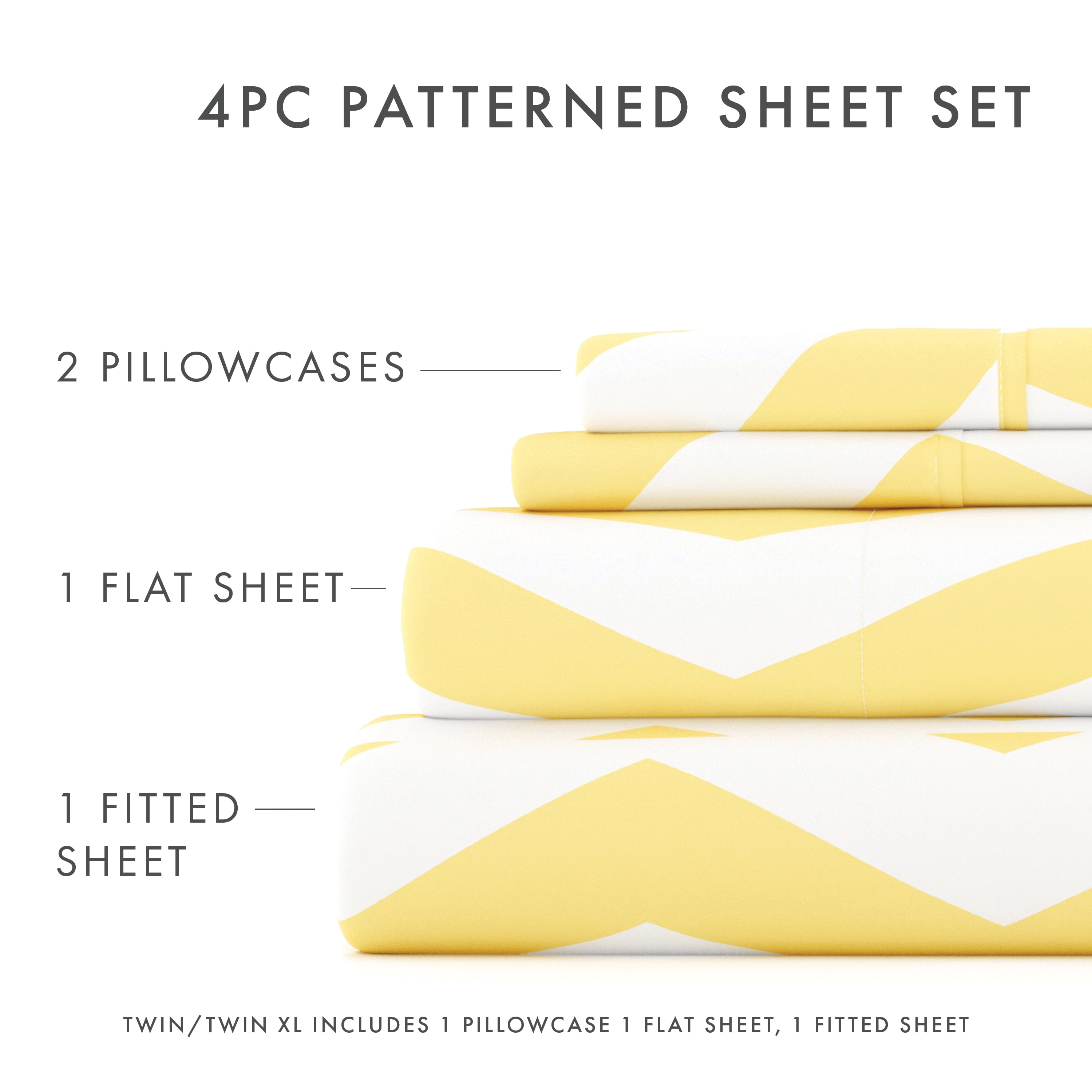 Noble Linens 3 Piece Pattern Microfiber Bed Sheets Set, Yellow Arrow, Twin