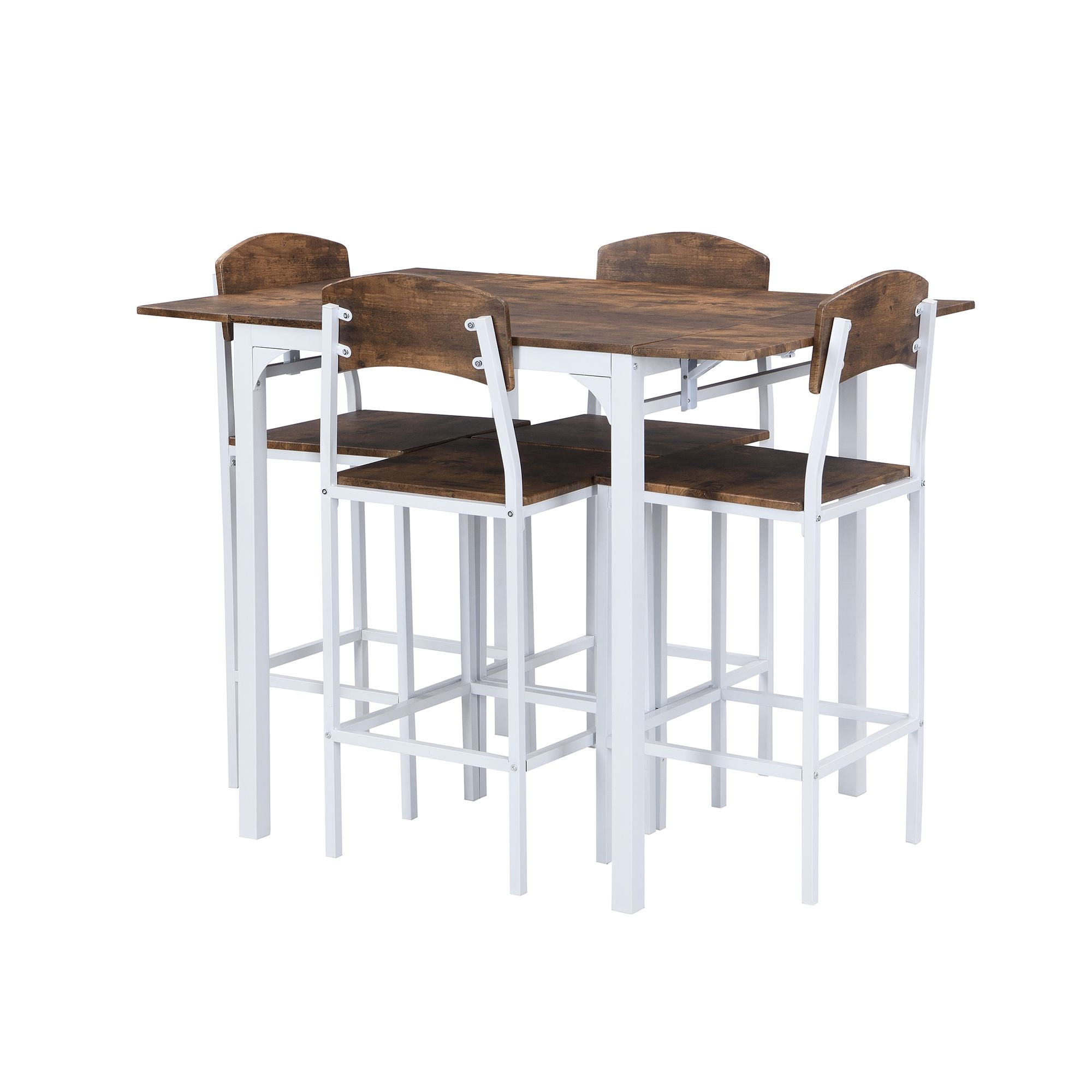 Aukfa 5-Piece Counter Height Dining Set - Dining Table Set with Dining Chairs for 4 - Rustic Brown+White