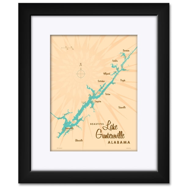 Lake Guntersville Alabama Map Framed &amp; Matted Art Print by Lakebound ...