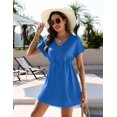 thumbnail image 2 of Ekouaer Women's Cover Up Short Sleeve Beachwear Coverups Loose V-Neck Bikini Beach Tunic Top, 2 of 5