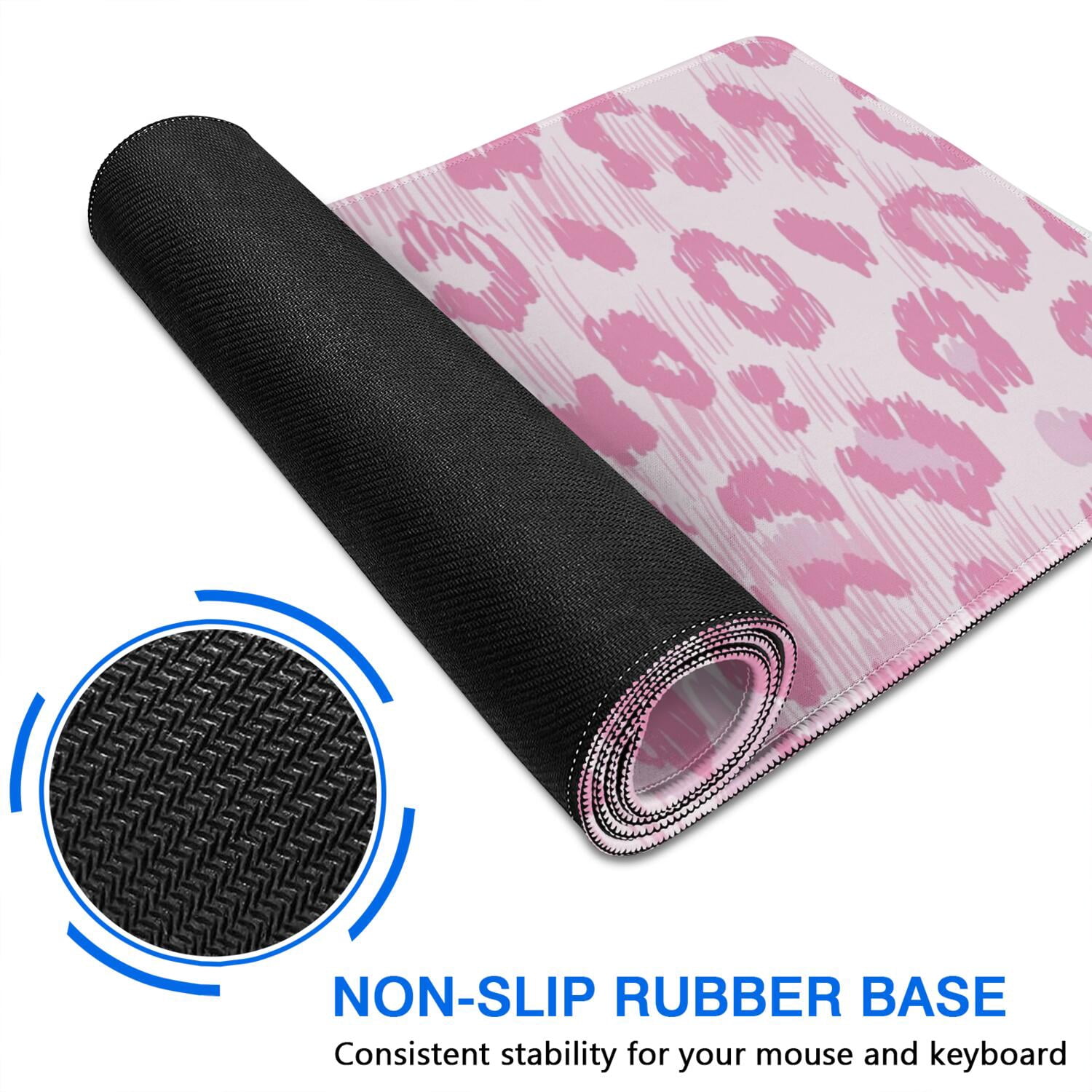 Long Mouse Pads for Desk,Pink and Pink Of Leopard Print Desk Mats on Top Of Desks, Desk Mouse Pad Extra Large with 3mm Non-Slip Base and Stitched Edge for Gaming,Office,Work,Home 35.4"x15.7"