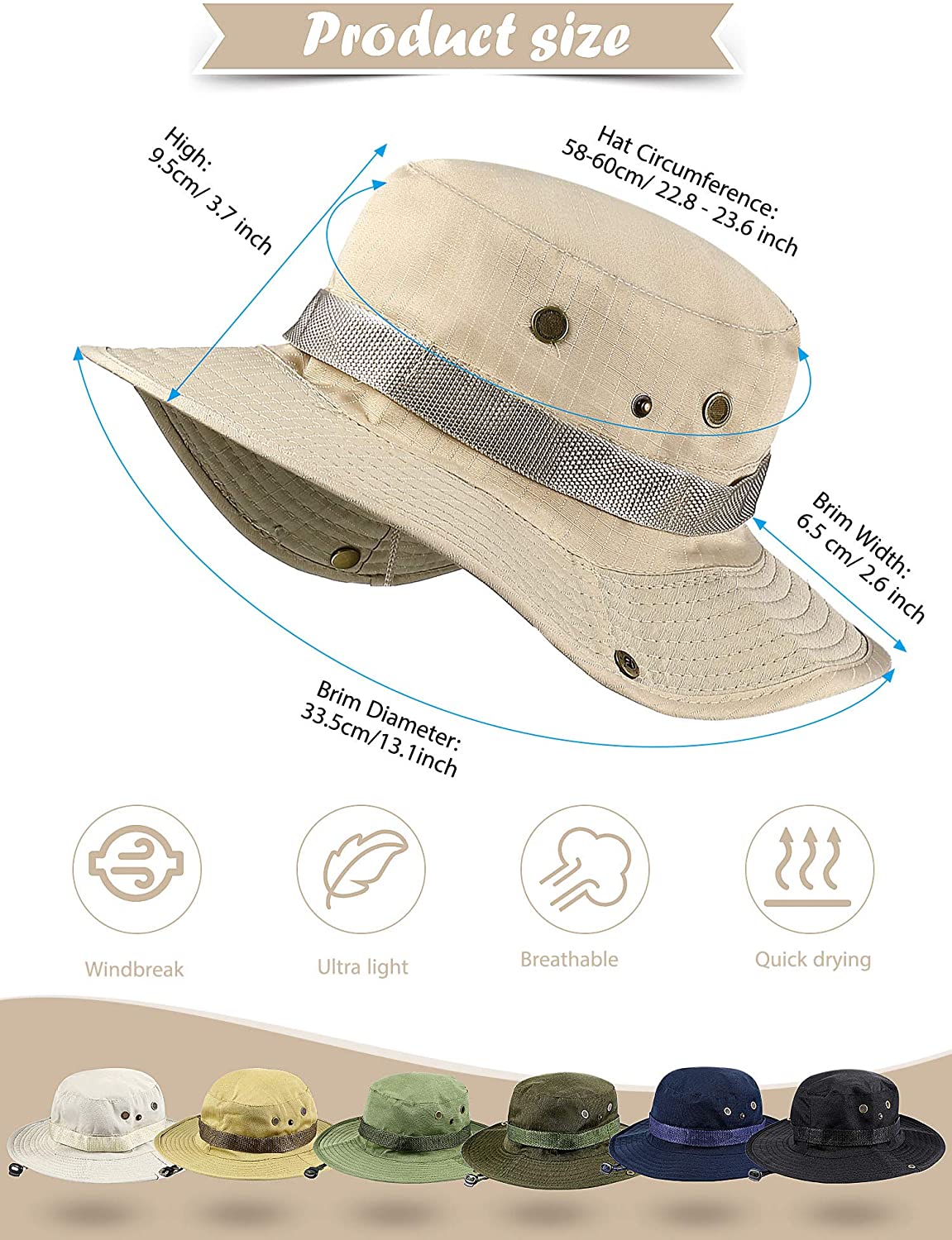 7 Pieces Wide Brim Fishing Cap Foldable 