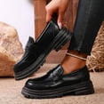 thumbnail image 4 of Rokment Women's Platform Oxfords Penny Loafers Classic Vintage Casual Soft Leather Chunky Mid Heel Slip on Dress Shoes for Business Work Black Size 6, 4 of 8
