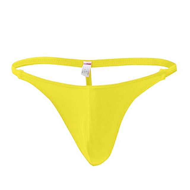 WZXFASHION Sretch Men's Micro G-string Thong Underwear Briefs T-back Intimates Yellow One Size