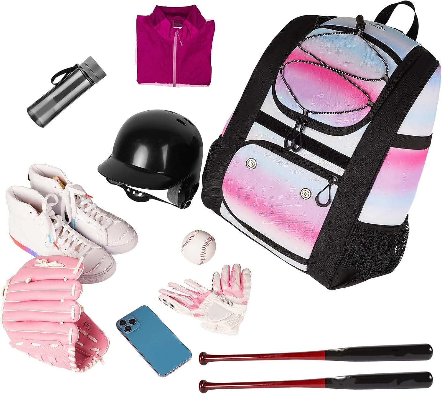 Matein Softball Bag, Lightweight Baseball Bat Backpack with Shoe Compartment and Fence Hook for Girls