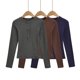thumbnail image 2 of 2555-25 Autumn New French Pure and Delicate Style Round Neck Button-Down Long Sleeve Fleece-Lined Warm Slim Fit Base Shirt T-Shirt, 2 of 3