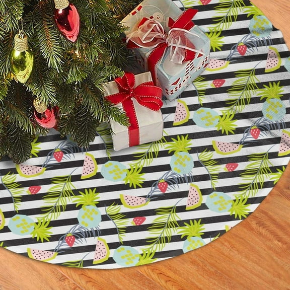 Christmas Tree Skirt, Striped With Palm Tree Branches Soft Plush Christmas Tree Decorations Indoor, Tree Skirts Mat for New Year Halloween Holiday Christmas Party Decor 30"