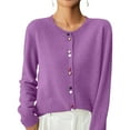 thumbnail image 2 of Women's Soft and Cozy Short-Length Sweater Jacket for Fall and Winter, Round Neck Design, Winter Clothes for Women,Purple,M, 2 of 5
