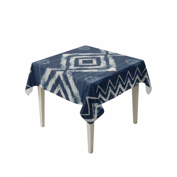 Navy Blue Table Cloth, Waterproof Tablecloth for Square Tables, Vintage Tribal Abstract Geometric Tie Dye Art Reusable Washable Fabric Table Cover for Restaurant Kitchen Dining Tables 54"x54"