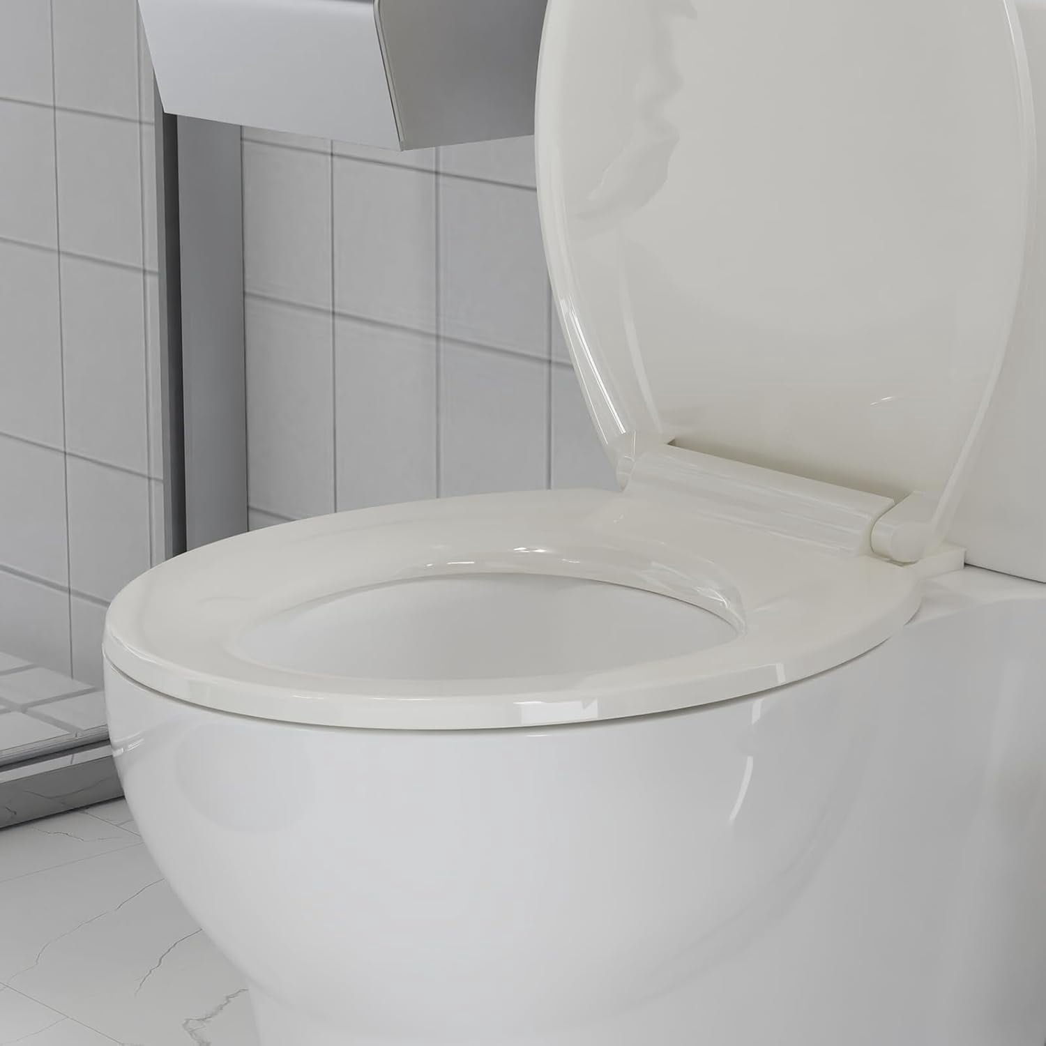 Soft Close Commercial Toilet Seat - Quiet Slow-Close Lid, Quick-Release Hinges, Mark-Resistant Polypropylene, Fits 17" Round Toilets, Grip-Tight Bumpers, Biscuit Color