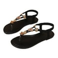 thumbnail image 7 of XUNKUSGA Womens Sandals Dressy Elastic Ankle Strap Bohemian Sandals for Women Summer Casual Toe Post Flip Flops Flats Shoes for Beach 6-9.5,Black, 7 of 7