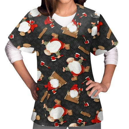 

SHOPESSA Women Summer Tops Womans Plus-size Casual Tops S-2XL Short Sleeve V-neck Christmas Print Overalls With Pocket Tops Great Gifts for Less on Clearance