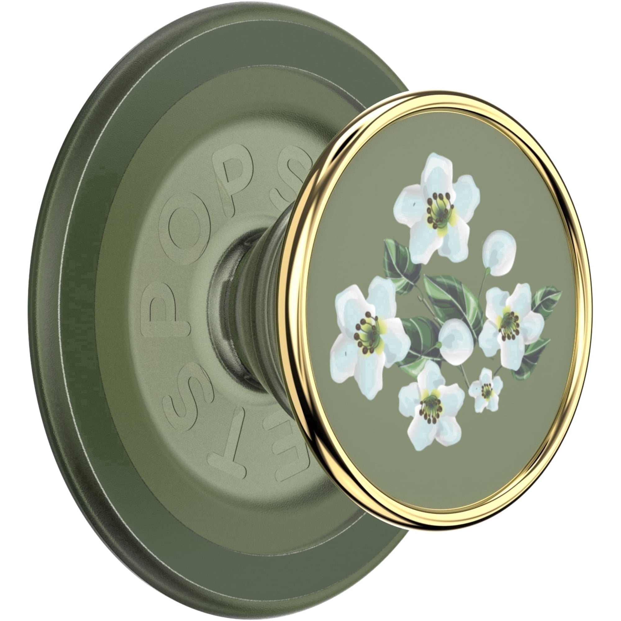 PopSockets Phone Grip for MagSafe, Magnetic Holder, Phone Stand, Green - Floral Relief