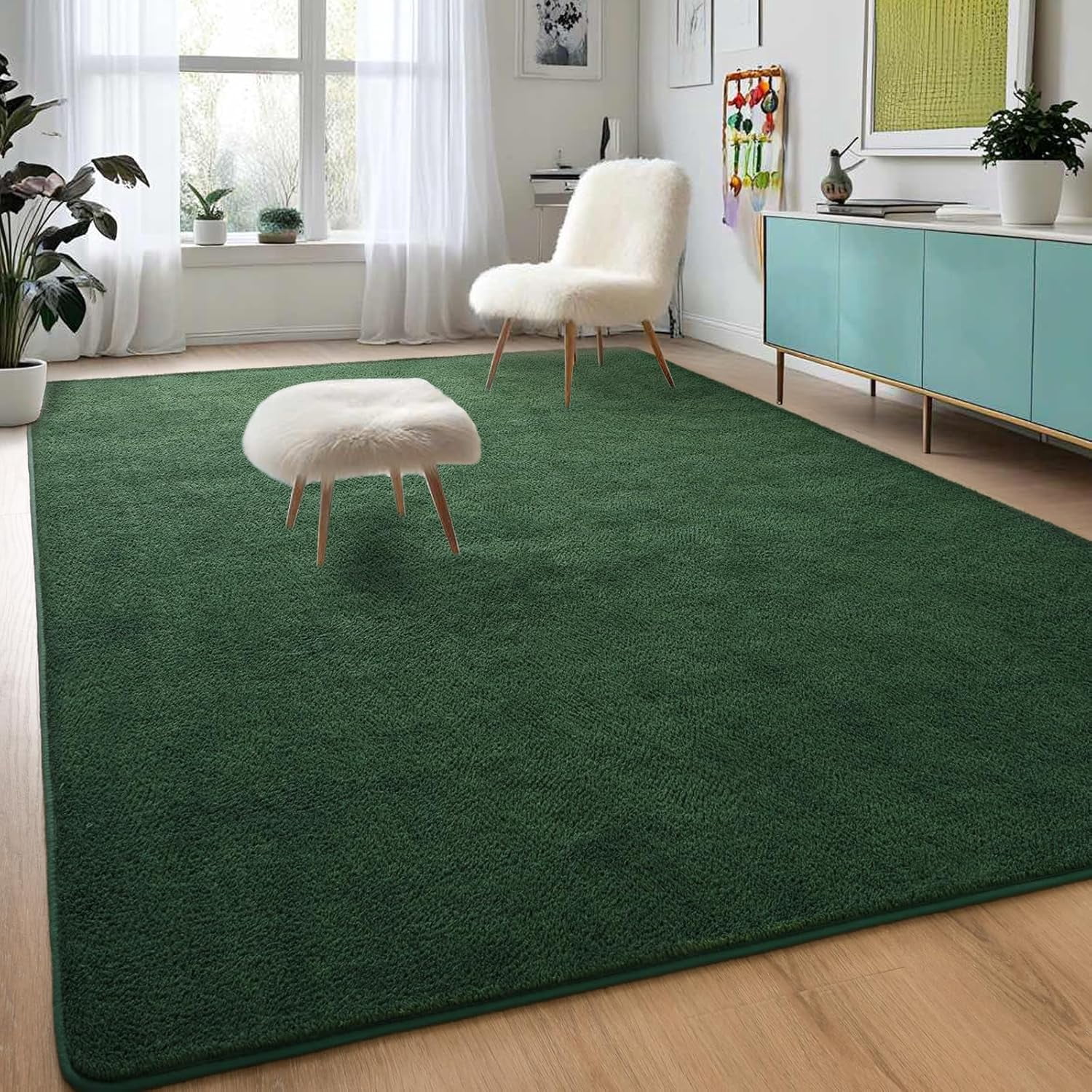TWINNIS Soft Area Rug Modren Rugs for Living Room Memory-Foam Carpets,Softness Rugs for Bedroom,Deep Green,5'x7'