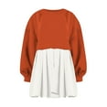 thumbnail image 3 of Womens Oversized Sweatshirt Dress Long Flowy Patchwork Pullover Tops Cute Drop Shoulder Sweatshirts Fall Long Sleeve Mini Dress Teen Girls Crewneck Solid Tunic Pleated Loose Clothing Beig, 3 of 5