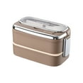 thumbnail image 2 of Stainless Steel Double Layer Lunch Box, Microwave Safe Compartment Bento Box for Meal Prep and Daily Use - Coffee, 2 of 6