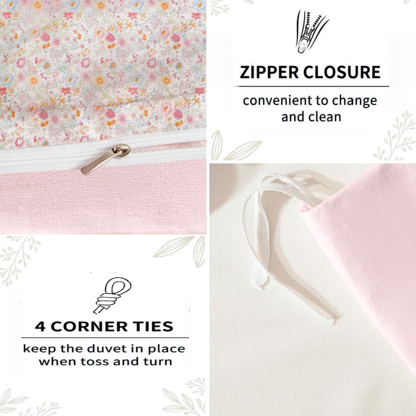 JOLUSERE 100% Organic Cotton Duvet Cover Sets King Size, 3 Pieces Colorful Pink Floral Reversible Soft Bedding Sets