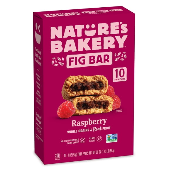 Nature's Bakery Raspberry Fig Bars Snack, 10 Pack, 2 oz Each, Box