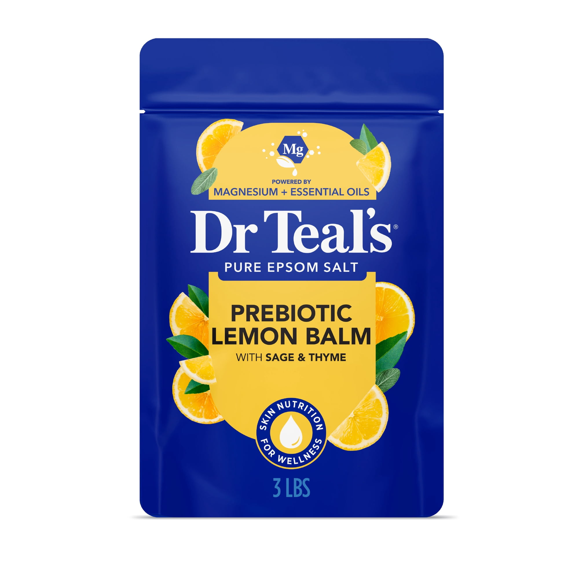 Dr Teal's Epsom Salt Magnesium Soak, Prebiotic Lemon Balm, 3 lbs