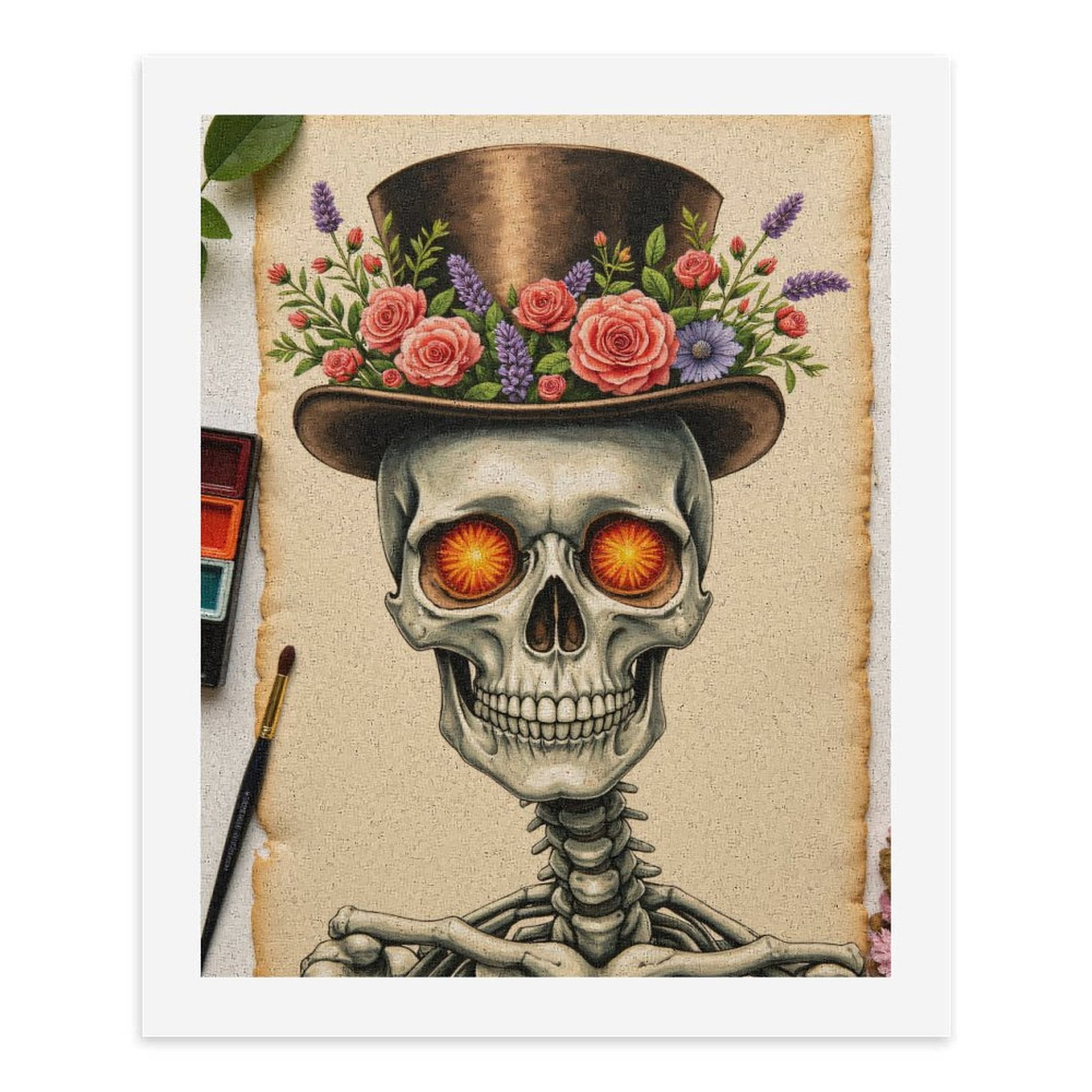 Paint By Numbers Kit for Adults Beginner - DIY Skeleton Top Hat Floral Art Canvas Painting Kits for Adults, Frameless Paint By Number for Adults for Home Wall Decor 16x20 Inch