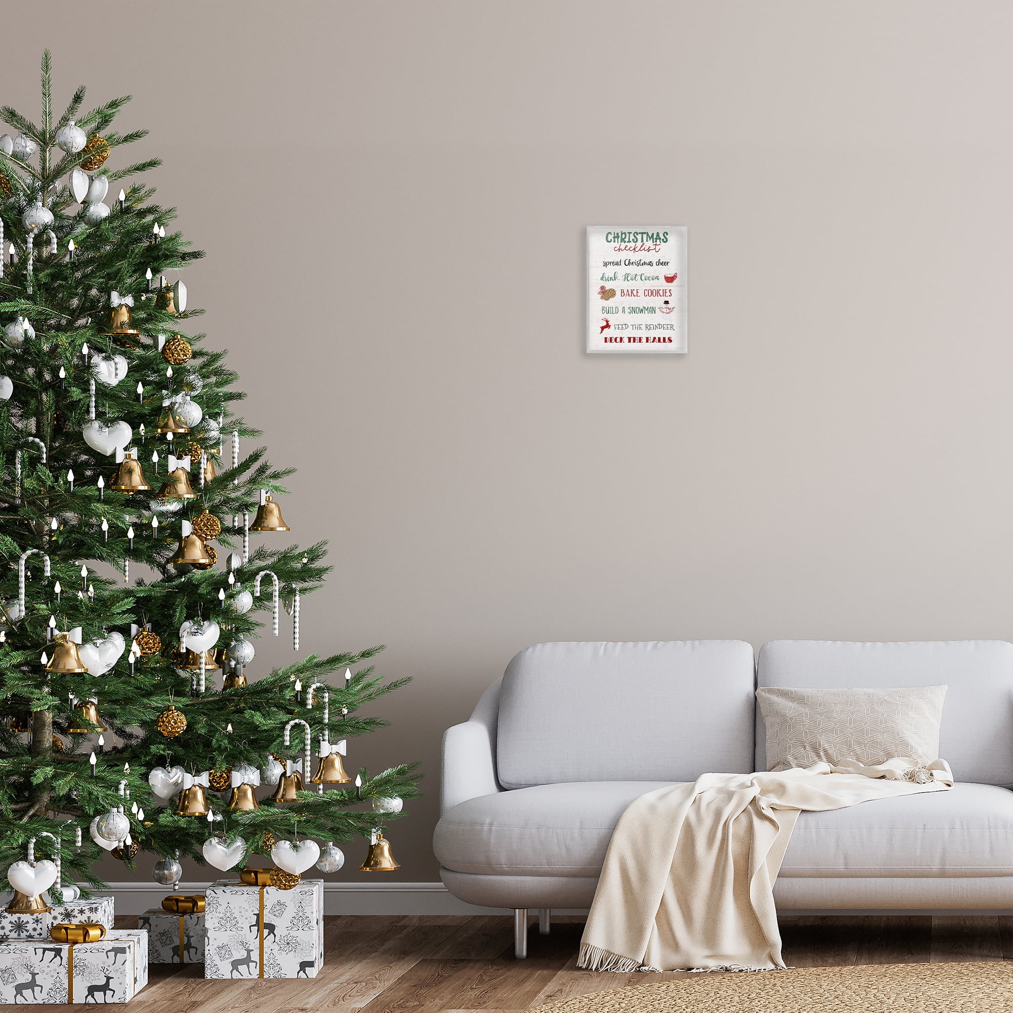 Stupell Industries Rustic Christmas Checklist Holiday Painting Gray Framed Art Prints Wall Art, 11 x 14