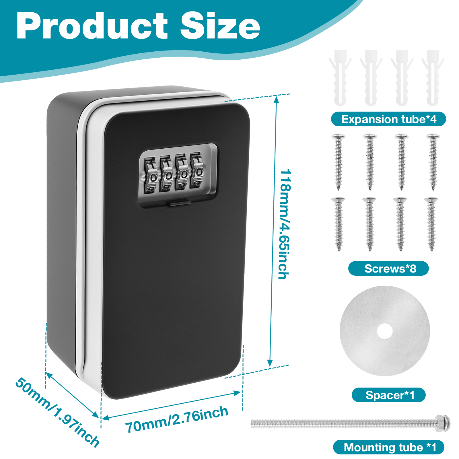 Threns Aluminum Alloy Key Combination Box Safety Protection Key Storage Box Sufficient Internal Space Code Security Lockbox for Home