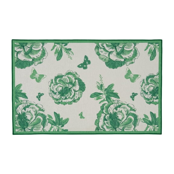 Park Designs Patricia Heaton Home Green Florals And Flitters Washable Indoor Rug 24" x 38"