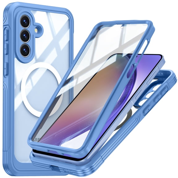 For Samsung Galaxy A57 Case Compatible with MagSafe, Full Body Rugged Shockproof with Built-in Screen Protector, 360 Degree Military Grade Drop Protection Clear Back Magnetic Cover, Blue
