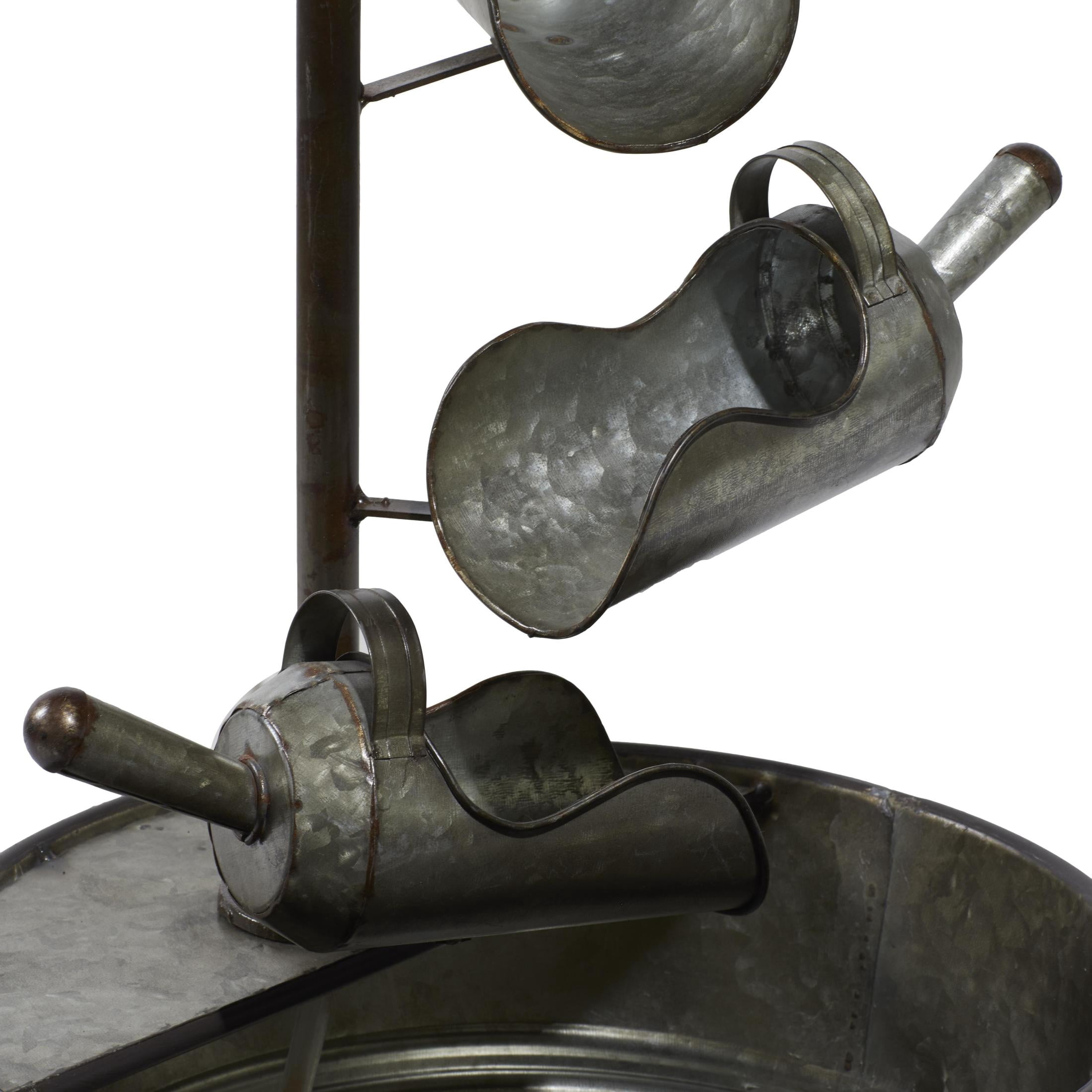 DecMode Gray Fountain Indoor Outdoor Decor with Watering Cans
