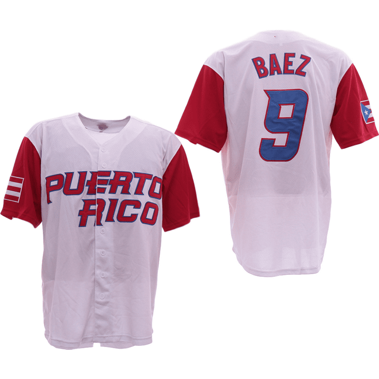 Baez #9 Men's Baseball Jersey Puerto Rico World Game Classic Stitched Shirt, Size: Small, White