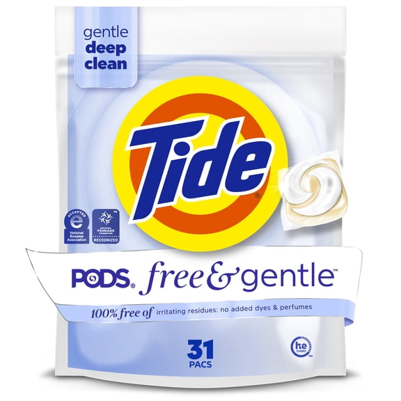 Tide PODS Laundry Detergent Soap Pacs, Free and Gentle, Hypoallergenic, Unscented, 31 Count