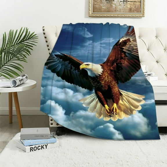 Shangniulu American Eagle Flannel Blanket for Bed, Queen Size Eagle Fleece Throw Blanket for Men, Women and Kids - Super Soft Plush Eagle Blanket Throw Print Blanket for Eagle Lovers