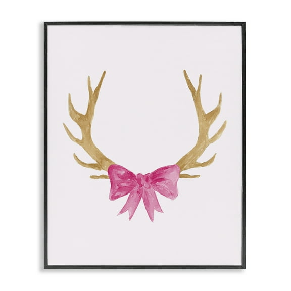 Stupell Industries Bow On Deer Antlers Animals Painting Black Framed Art Print Wall Art, 11 x 14