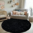 thumbnail image 2 of Socofuz Soft Modern Indoor Fluffy Rug for Living Room, Non-Slip Shaggy Carpet for Dorm Kids Room Nursery Home Decorative, Round 7x7 FT Black, 2 of 8